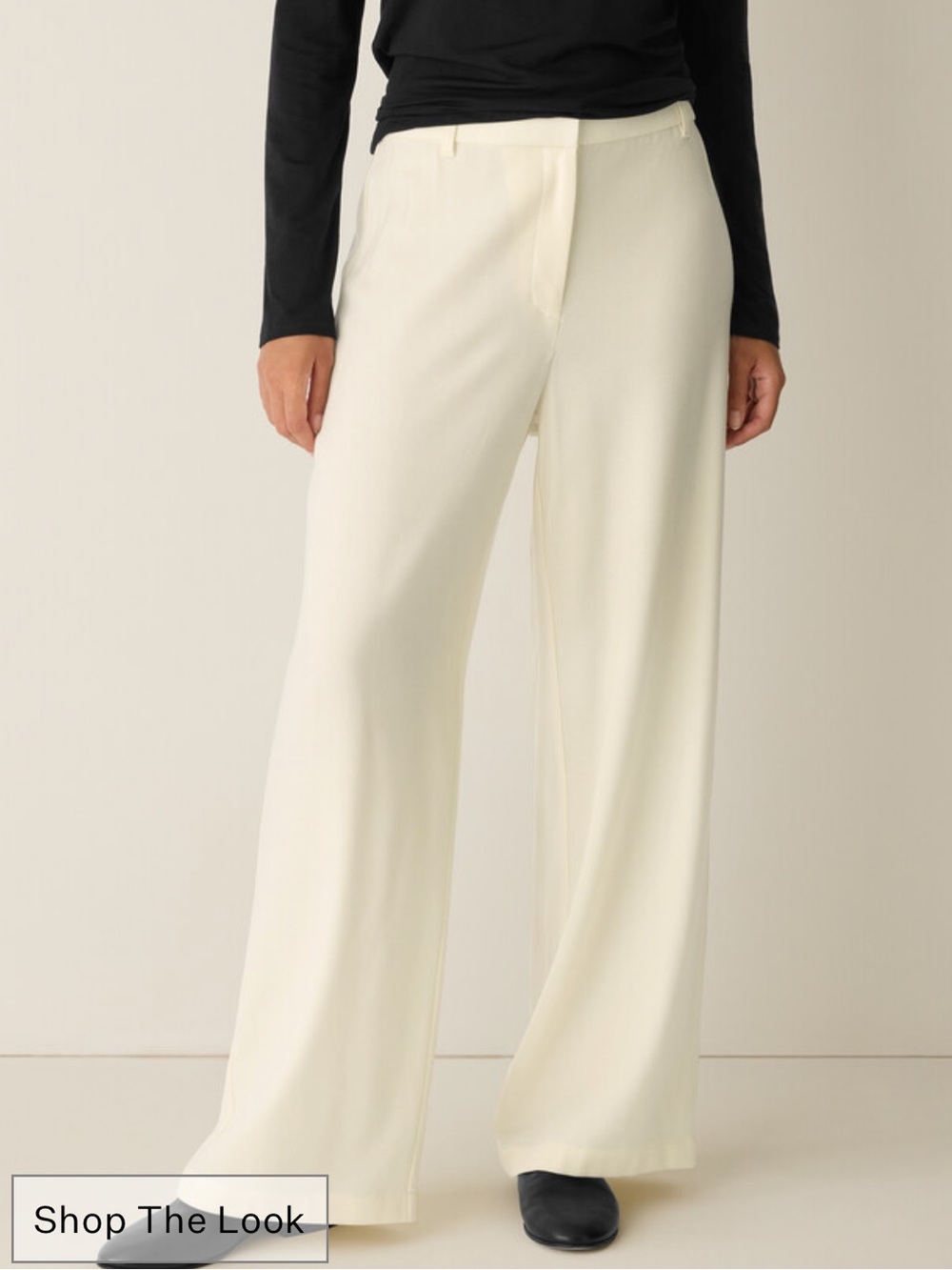 NWT Eileen Fisher Stretch Wool Crepe Wide Leg Trousers In Soft White Sz Large -